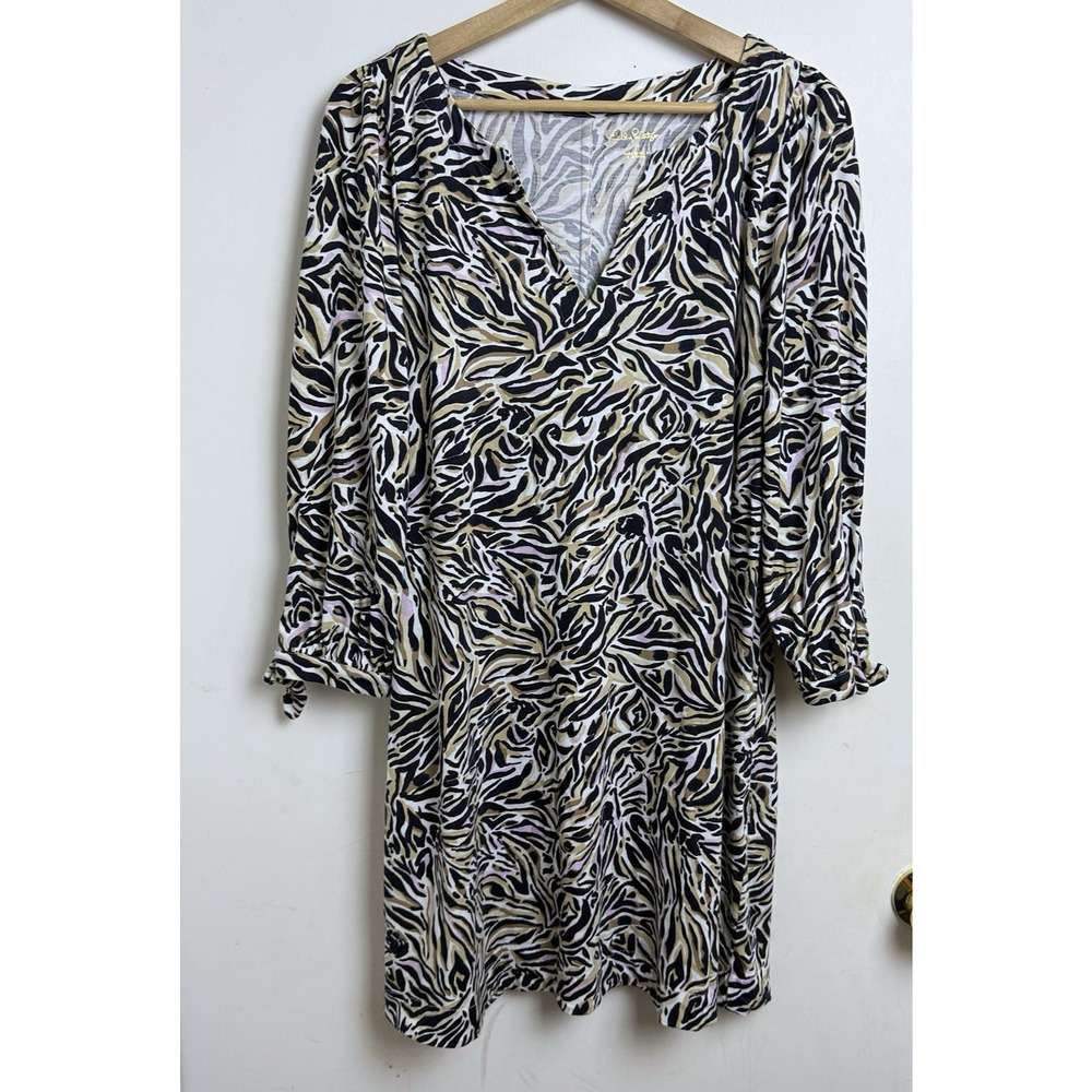 Lilly Pulitzer Onyx Cath Dress M Zebra Print Preppy Resort Coastal Cruise Vaca - Picture 3 of 8